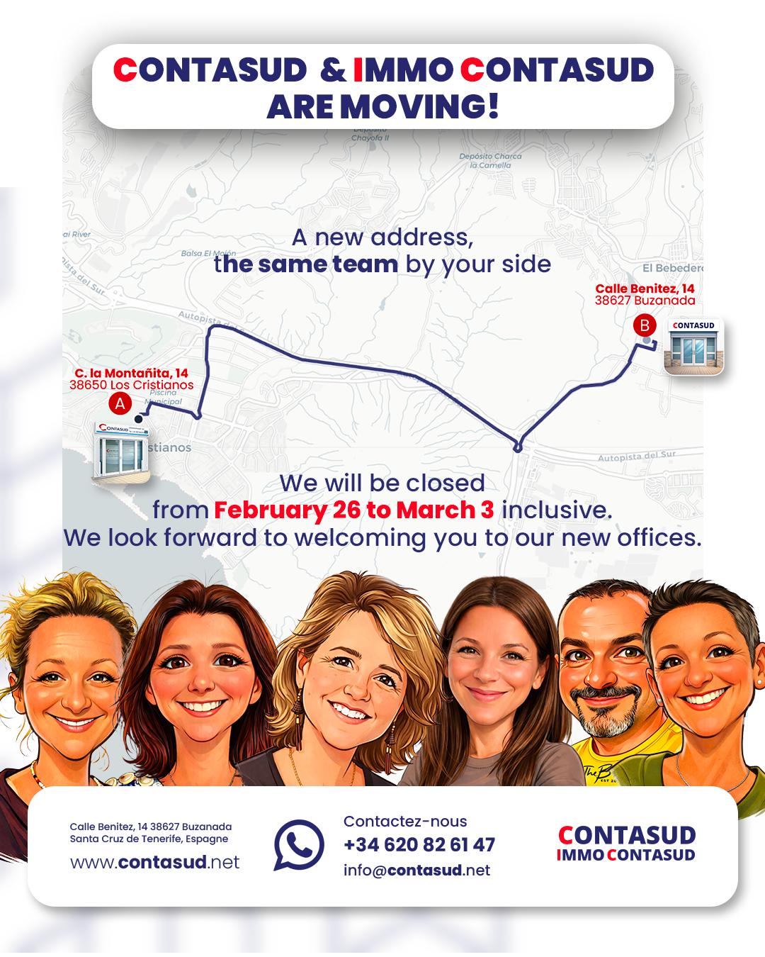 Contasud is moving - New address: Calle Benítez, 14, 38627 Buzanada