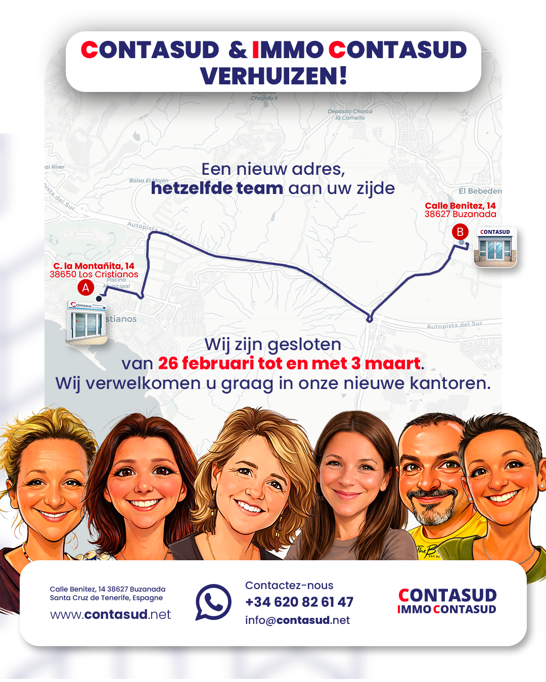 Contasud verhuist - Nieuw adres: Calle Benítez, 14, 38627 Buzanada